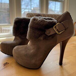 Guess Oleta Suede Faux Fur Booties Size 7.5